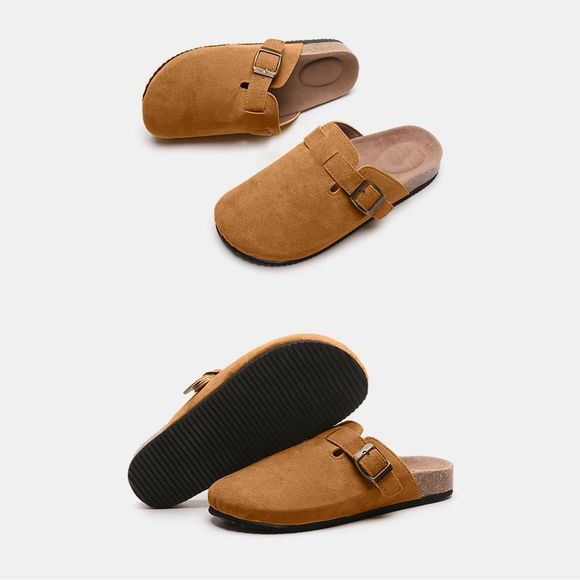 Caramel Suede Closed Toe Buckle Slide - Picture 5 of 5